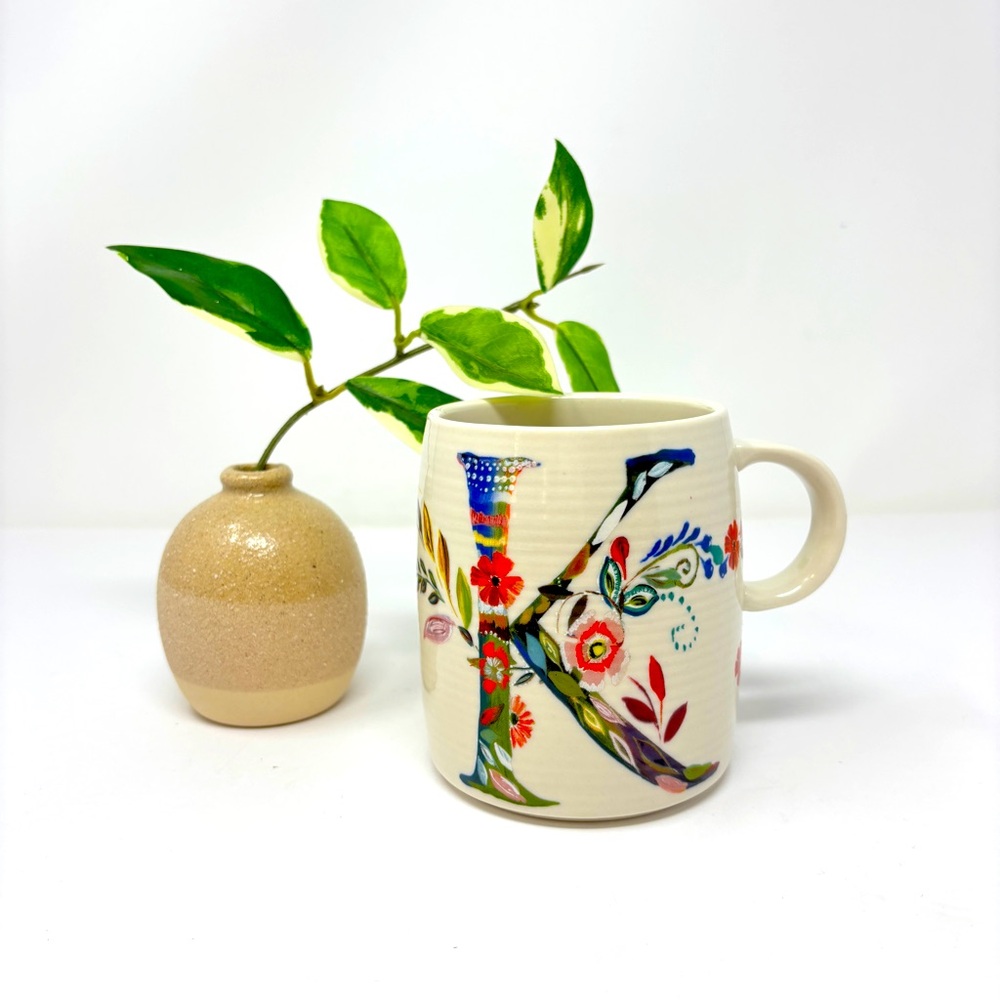 ANTHROPOLOGIE Starla M. Halfmann Petal Palette Monogram Stoneware Mug